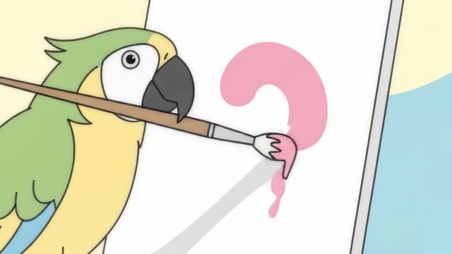 Parrots Artistic Journey - Painting a Pink Masterpiece on Canvas.