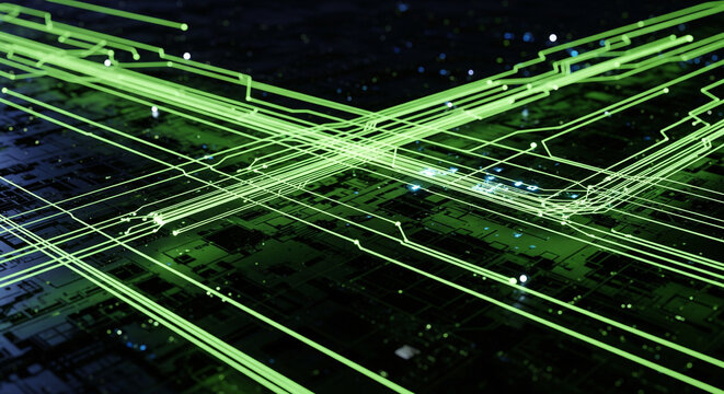 Abstract green glowing circuit board technology background digital information