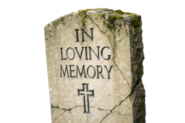 Weathered Stone Memorial Plaque with Cross and Inscription