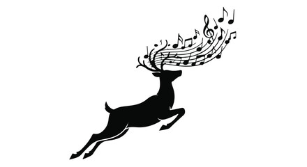 Obraz premium Majestic reindeer leaps with musical notes flowing from its antlers, symbolizing festive melodies.