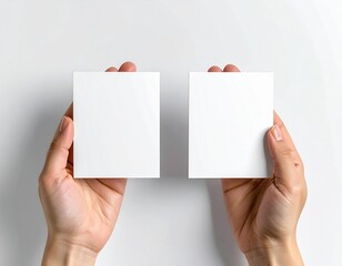 Hands holding blank white squares