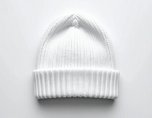 White knit beanie on white surface