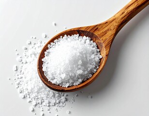 Wooden spoon with coarse salt crystals