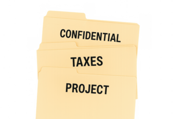 Organizing confidential documents, taxes and project paperwork in file folders, managing business and financial records