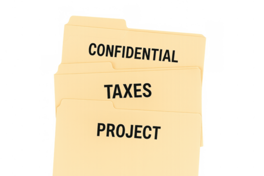 Organizing confidential documents, taxes and project paperwork in file folders, managing business and financial records
