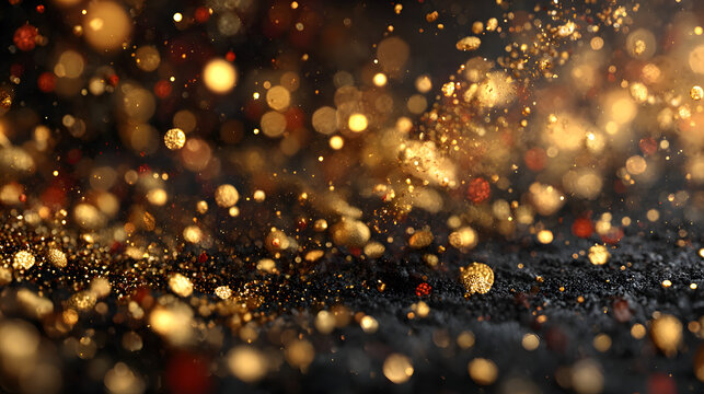 golden christmas particles and sprinkles for a holiday celebration like christmas or new year. shiny golden lights. wallpaper background for ads or gifts wrap and web design