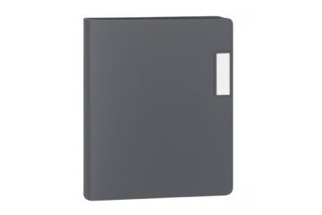Gray binder on transparent background, organizing office documents, business records, and school supplies
