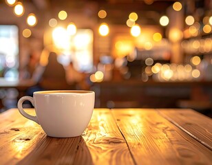 Coffee cup on wooden table indoors