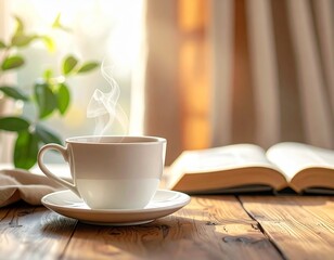 Coffee cup book morning light