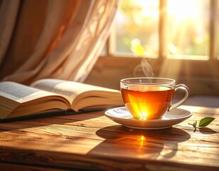 Tea cup book sunlight window