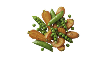 Freshly Prepared Pea Carrot and Snap Peas on Green Brown Background