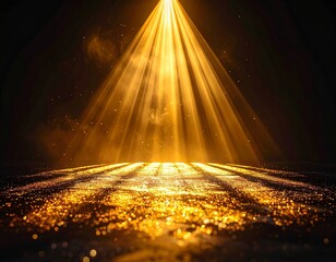 Golden light illuminating glittering surface