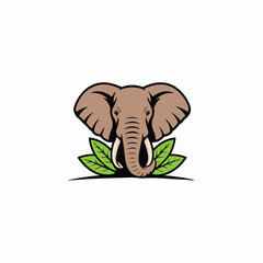 elephant isolated on white background with green leaves