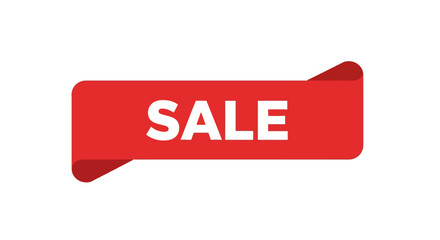 A vibrant red sale banner with bold white text, isolated on a plain white background for promotional use.