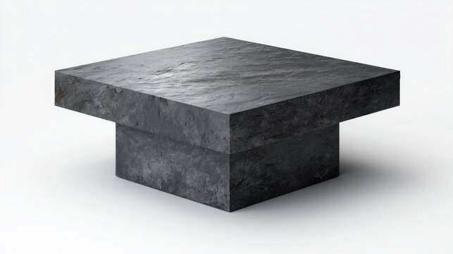 Textured dark gray square block sits centered, with a pedestal base