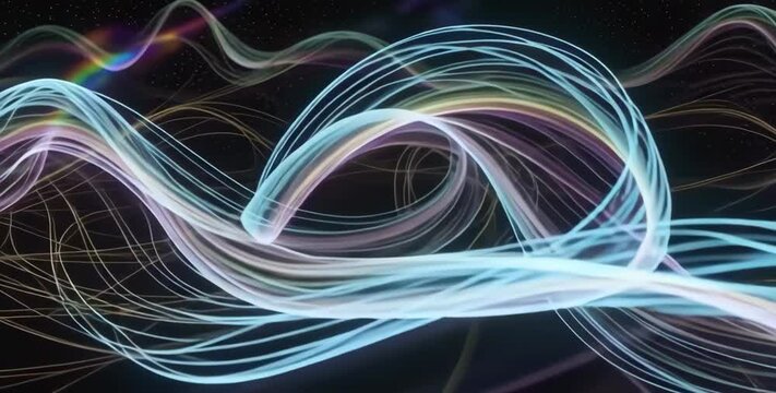 Abstract digital wave of glowing threads flowing in synchronized rhythm