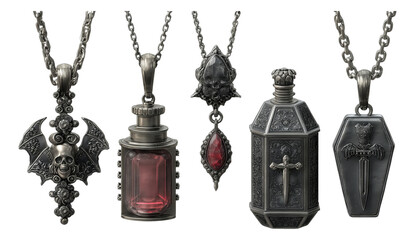 Unique Gothic Pendant Collection Featuring Bat, Skull, and Coffin Designs