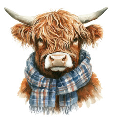 Cow with scarf portrait on transparent background
