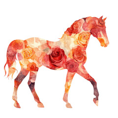 Floral horse silhouette on transparent background