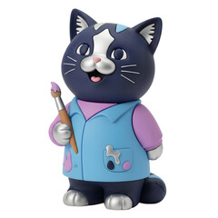 Cute Cartoon Cat Artist Holding a Purple Paintbrush