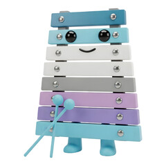 Adorable colorful toy xylophone with blue cartoon feet