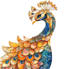 Artistic peacock design on transparent background