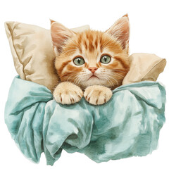 Kitten in blanket cute on transparent background