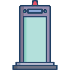 Modern security checkpoint metal detector archway with blue light and red warning signal on top against a clean background for enhanced safety and surveillance applications