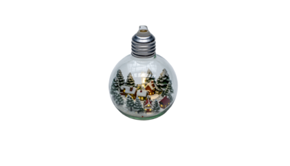 Magical Christmas Village Inside a Lightbulb with Glowing Miniature Houses and Snow-Covered Trees isolated background