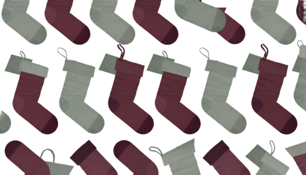 Contemporary Christmas Stockings socks Seamless Pattern with Muted Sage Green and Burgundy Hues isolated background