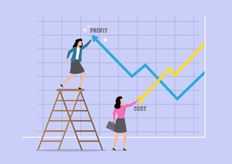 Business Profit and Cost Growth Chart Concept