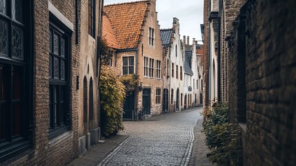 Narrow, cobblestone alleyway between historic European buildings