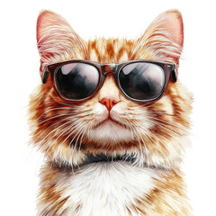 Cat wearing sunglasses on transparent background
