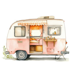 A pink camper trailer on transparent background