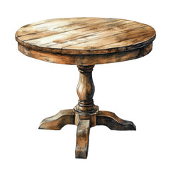 A wooden round table on transparent background