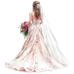 Bride in floral gown art on transparent background