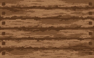 A seamless pixel art texture depicting a weathered dark brown wooden wall or floor made of planks, secured with visible nails. Features a rough, rustic 8-bit or 16-bit video game aesthetic, background