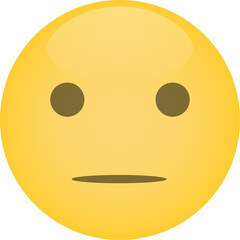 Fototapeta premium Neutral Yellow Emoji Face With Brown Eyes and Flat Mouth on Transparent Background Simple Vector Illustration