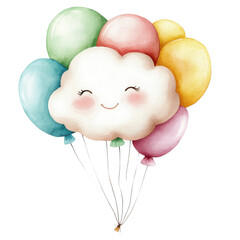 Cloud with pastel balloons on transparent background