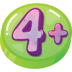 Number Four Plus Sign Cartoon Icon In A Green Oval Shape With Purple Pink Gradient Colors And Pixelated Texture In A Playful Style
