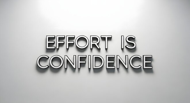 A motivational wall art displaying the phrase 'Effort is Confidence' in bold, three-dimensional letters on a plain, light-colored background