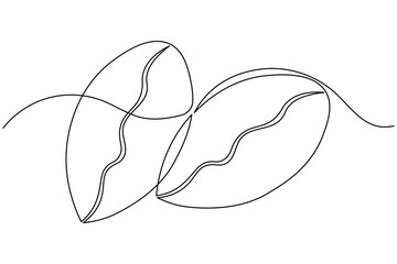 Coffee beans and seeds continuous one line drawing on white background minimalist roasted grain outline vector illustration