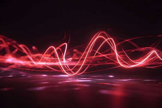 glowing red light trails forming cherry shapes with neon flow on a dark futuristic background aesthetic