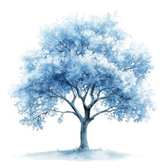 A snowy blue tree art on transparent background