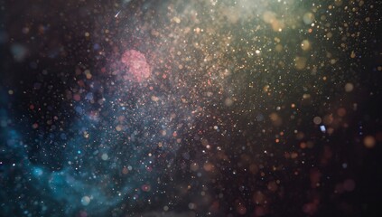 Fototapeta premium Colorful cosmic dust with sparkling particles drifting in deep space at night