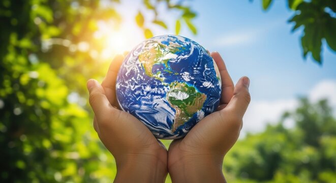Hands holding a globe, representing environmental protection and conservation efforts.