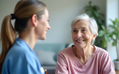 Obraz premium Geriatric care. Nurse during the home visit to elder patient. High quality