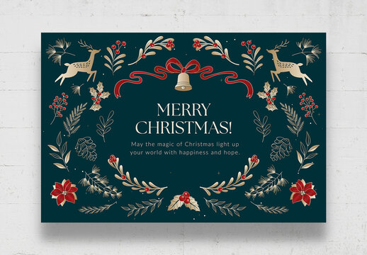 Merry Christmas Background Template with Festive Ornaments, Decorations & Design Elements 