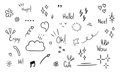 Hand-Drawn Doodle Collection with Positive Words and Symbols