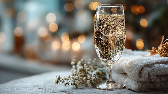 Minimal champagne bokeh blur with soft focus ornament at lower left, clean spacious layout for corporate marketing, presentation, dashboard, or seasonal template design